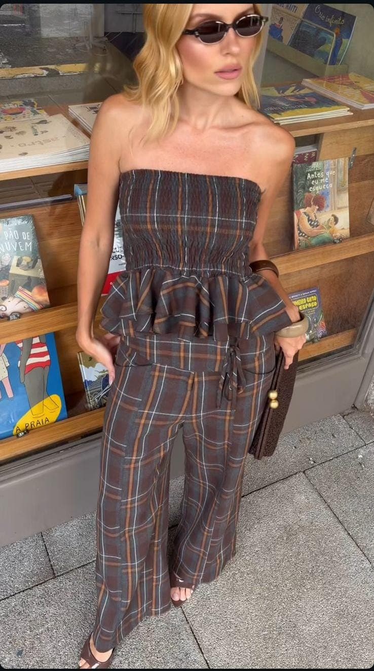 Blusa xadrez tomara que caia com lastex — imagem 3