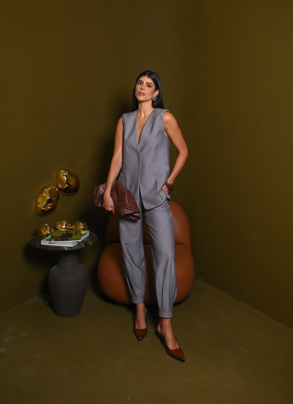 Colete alongado em alfaiataria